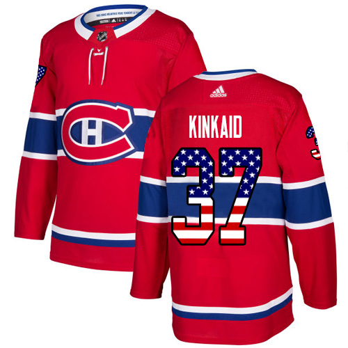 Adidas Montreal Canadiens #37 Keith Kinkaid Red Home Authentic USA Flag Stitched Youth NHL Jersey
